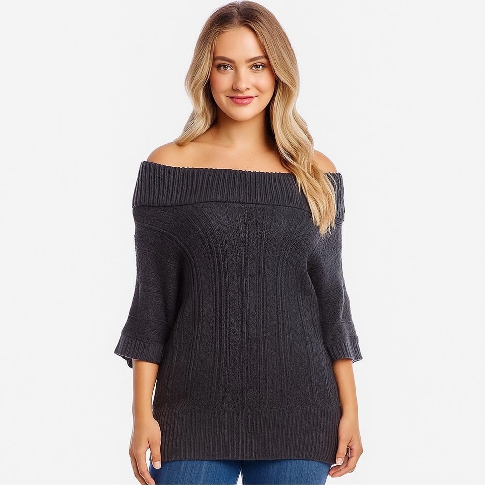 A. Byer Off-Shoulder Sweater Cable Knit NWT Charcoal Gray 3-4 Sleeve SZ XL
